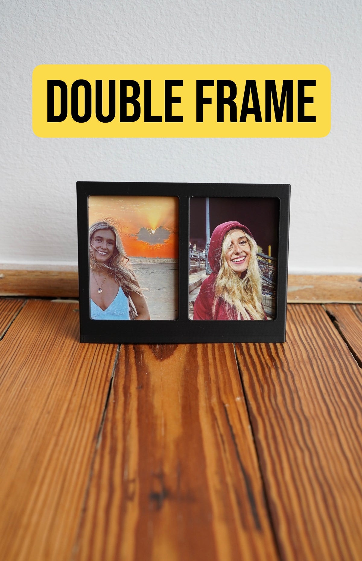 Double Polaroid picture frame holding two custom portrait photos