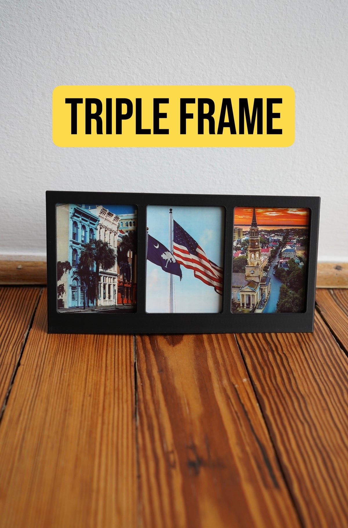 Triple Polaroid picture frame with Charleston photos and the South Carolina flag